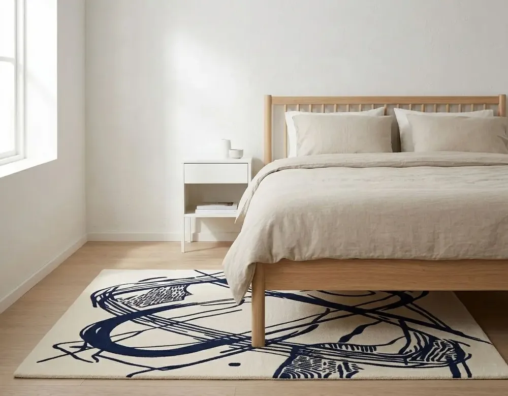 Contemporary carpets - Orbit of Expression Navy Blue Ivory Modern Handmade Area Rug - NUZRAT CARPET EMPORIOUM