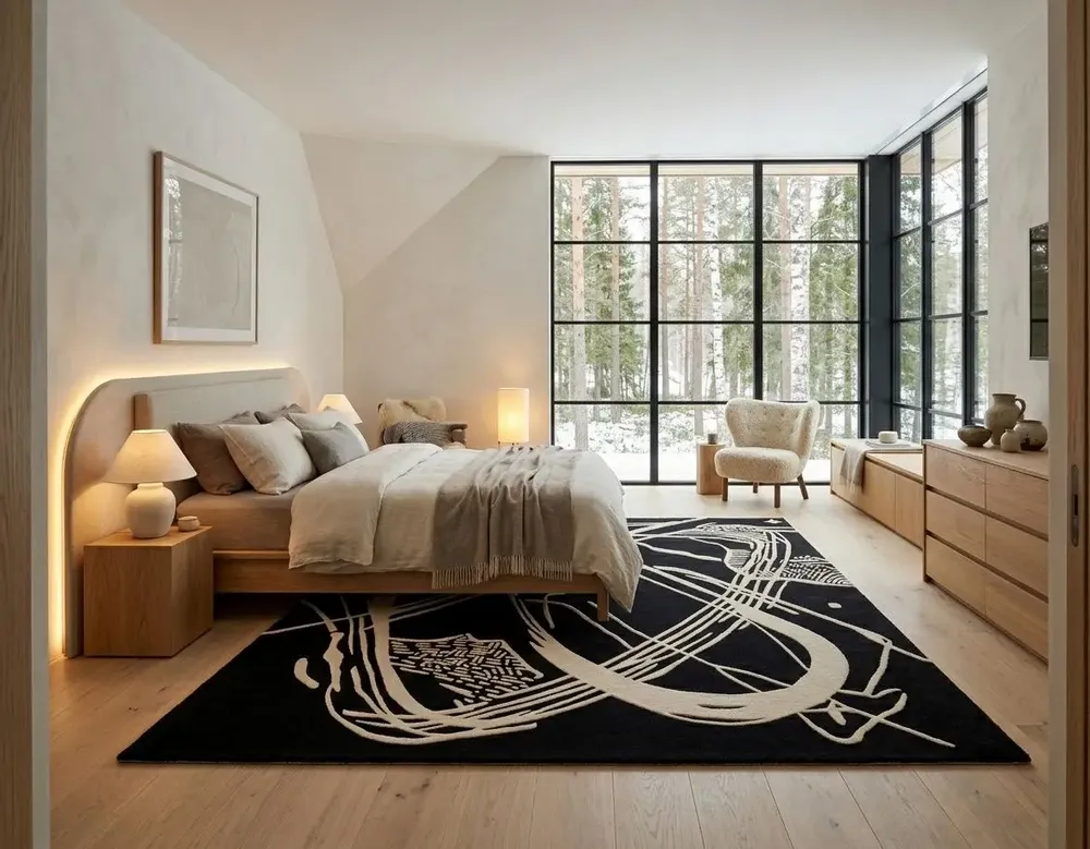 Contemporary carpets - Orbit of Expression Black Ivory Modern Handmade Area Rug - NUZRAT CARPET EMPORIOUM
