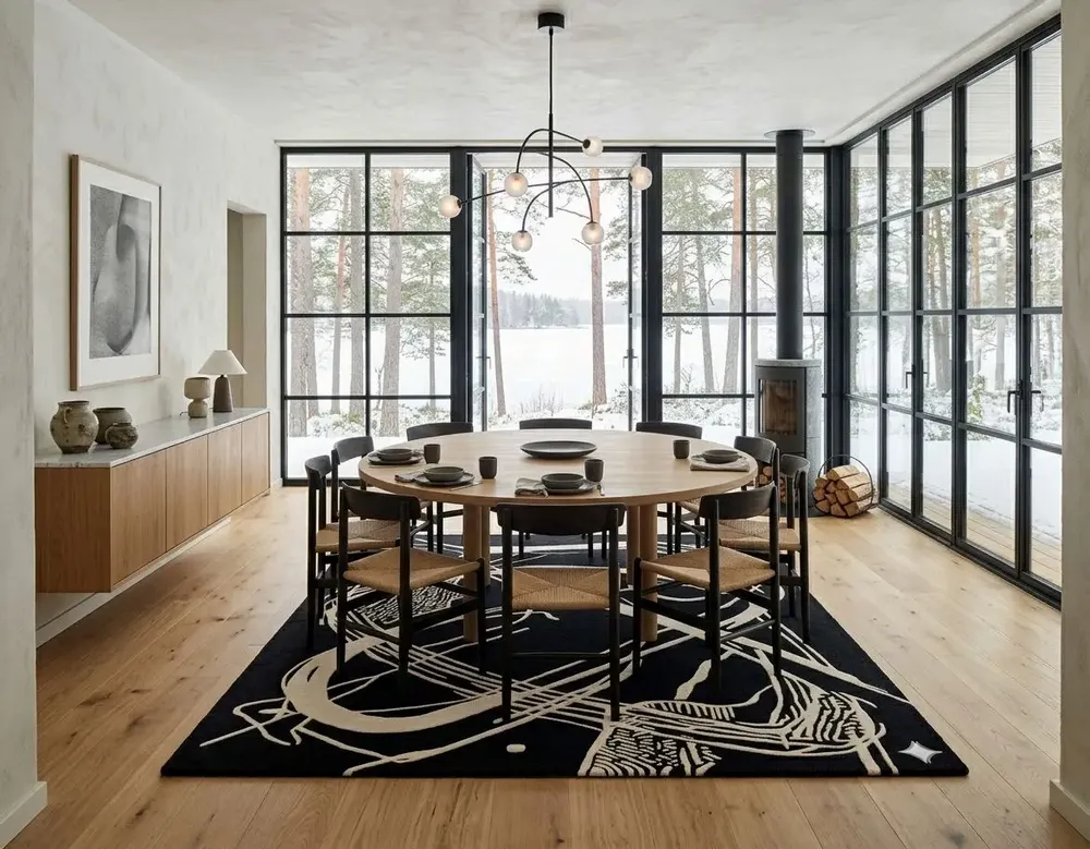 Contemporary carpets - Orbit of Expression Black Ivory Modern Handmade Area Rug - NUZRAT CARPET EMPORIOUM