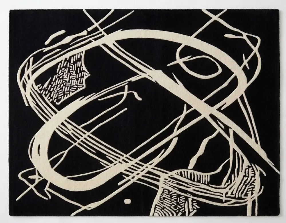 Contemporary carpets - Orbit of Expression Black Ivory Modern Handmade Area Rug - NUZRAT CARPET EMPORIOUM