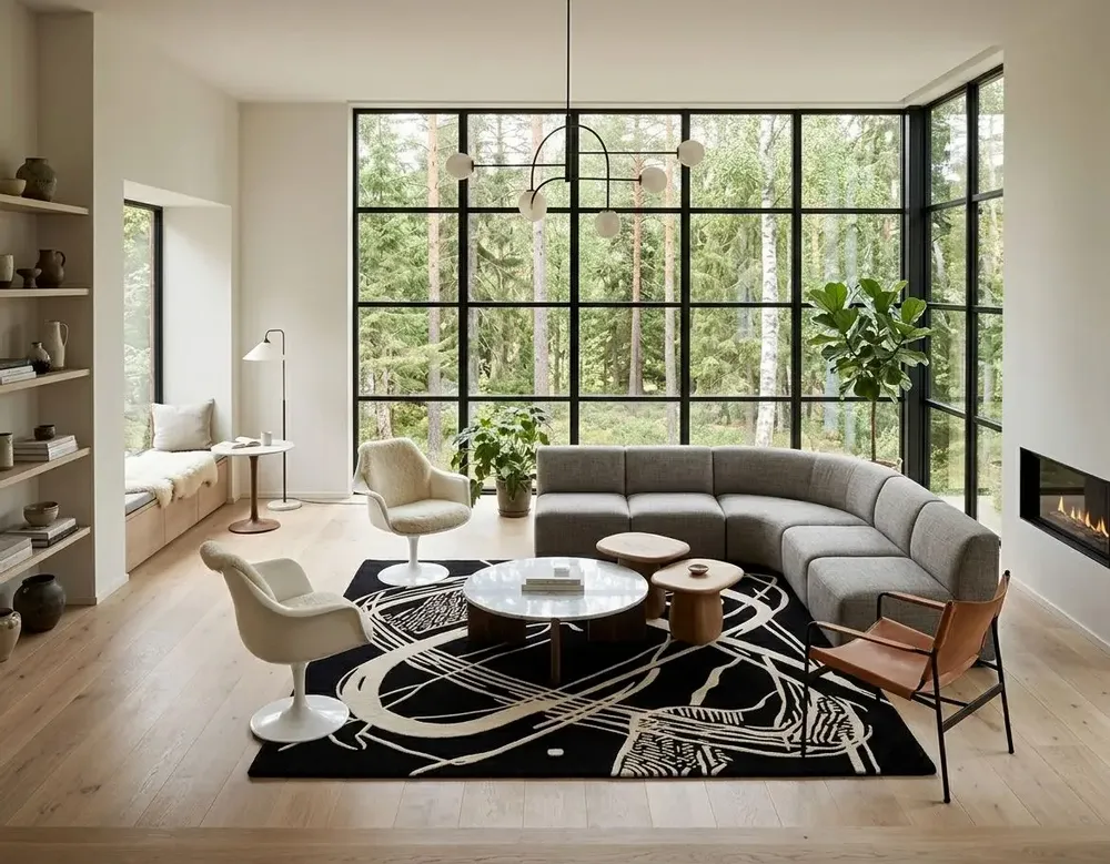 Contemporary carpets - Orbit of Expression Black Ivory Modern Handmade Area Rug - NUZRAT CARPET EMPORIOUM