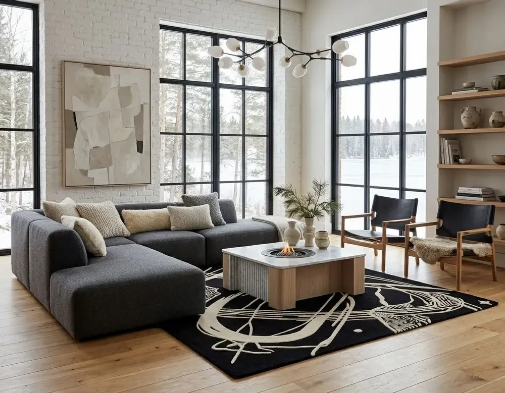 Contemporary carpets - Orbit of Expression Black Ivory Modern Handmade Area Rug - NUZRAT CARPET EMPORIOUM
