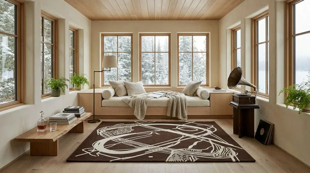 Contemporary carpets - Orbit of Expression Dark Brown Ivory Modern Handmade Area Rug - NUZRAT CARPET EMPORIOUM