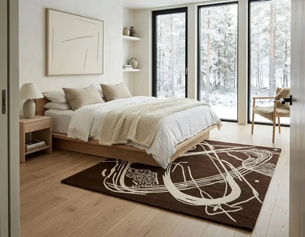 Contemporary carpets - Orbit of Expression Dark Brown Ivory Modern Handmade Area Rug - NUZRAT CARPET EMPORIOUM
