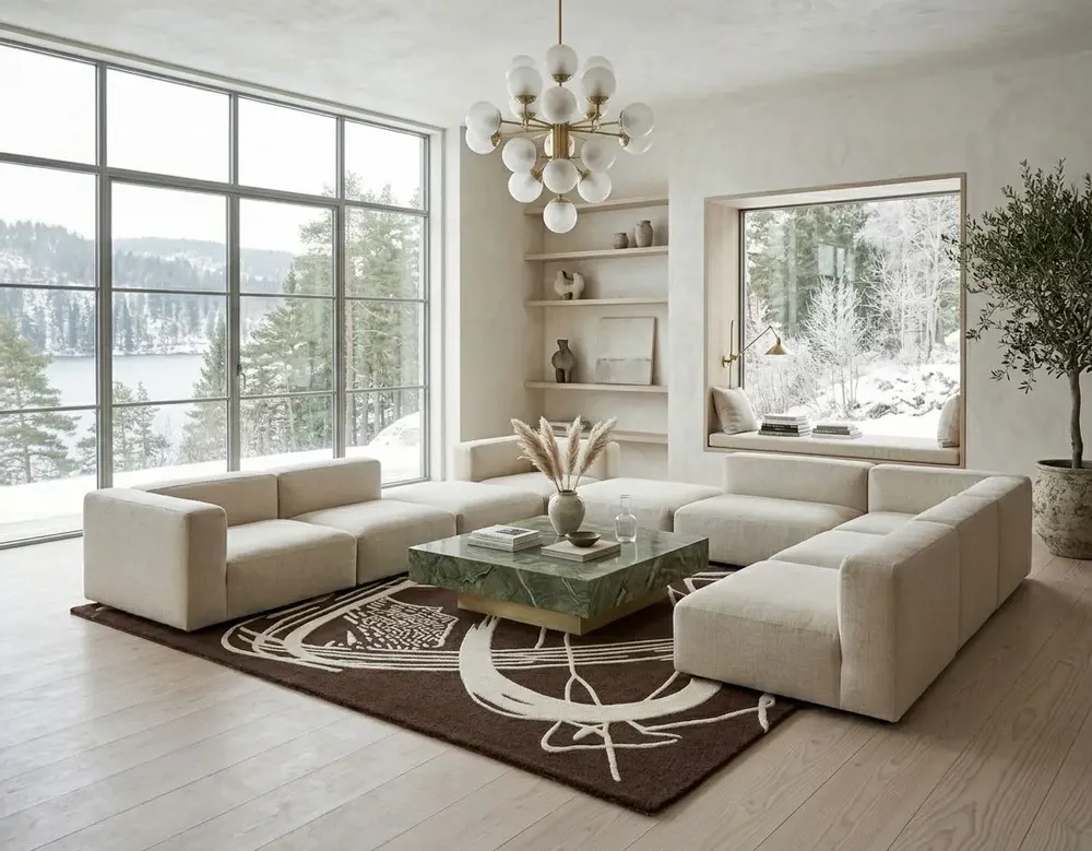 Contemporary carpets - Orbit of Expression Dark Brown Ivory Modern Handmade Area Rug - NUZRAT CARPET EMPORIOUM