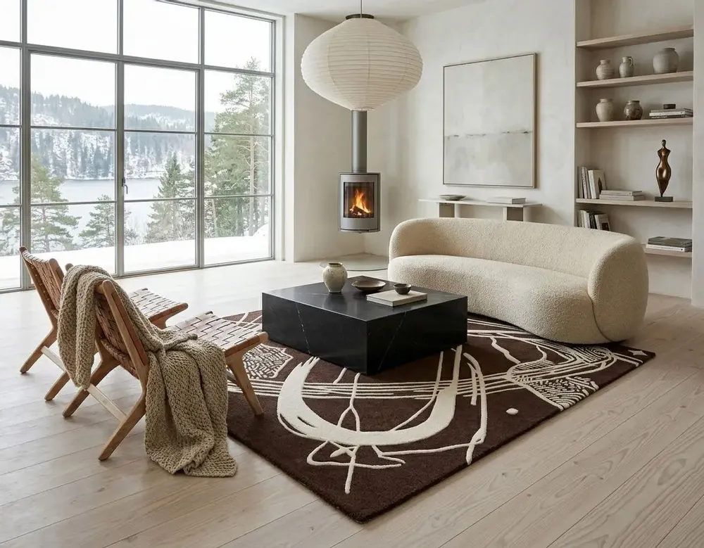 Contemporary carpets - Orbit of Expression Dark Brown Ivory Modern Handmade Area Rug - NUZRAT CARPET EMPORIOUM