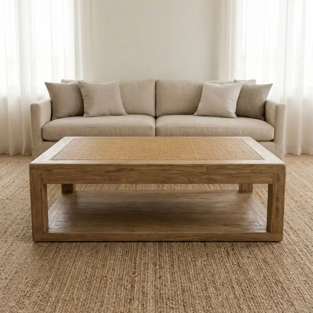 Coffee tables - ORMEA rectangular rattan coffee table - EMPREINTE DU TEMPS