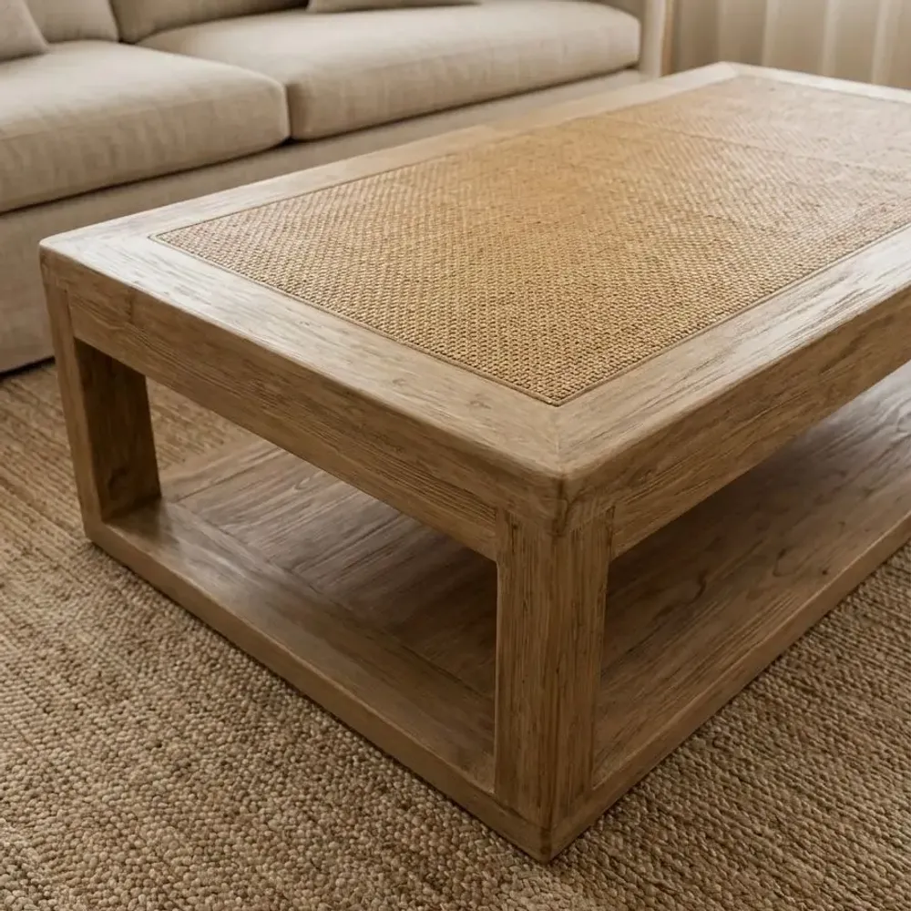 Coffee tables - ORMEA rectangular rattan coffee table - EMPREINTE DU TEMPS