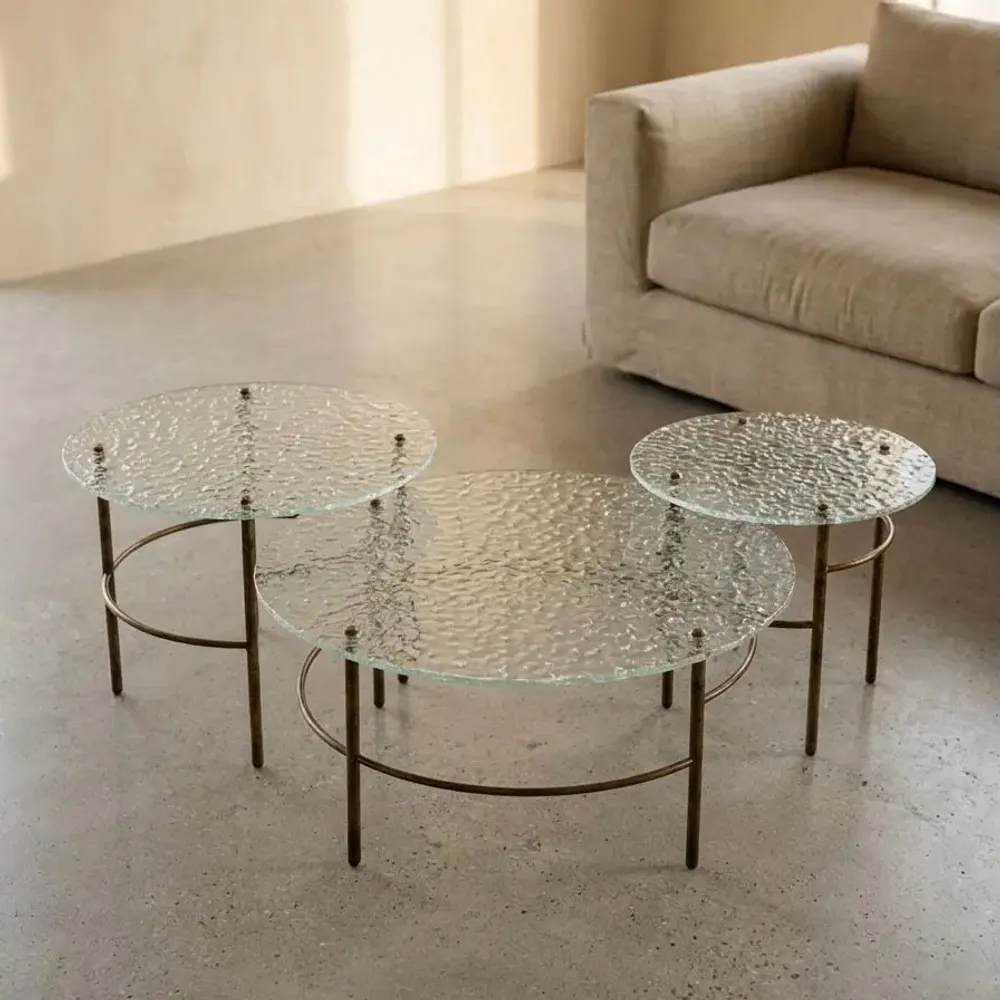 Tables basses - TRIO de tables basses en verre bullé - EMPREINTE DU TEMPS