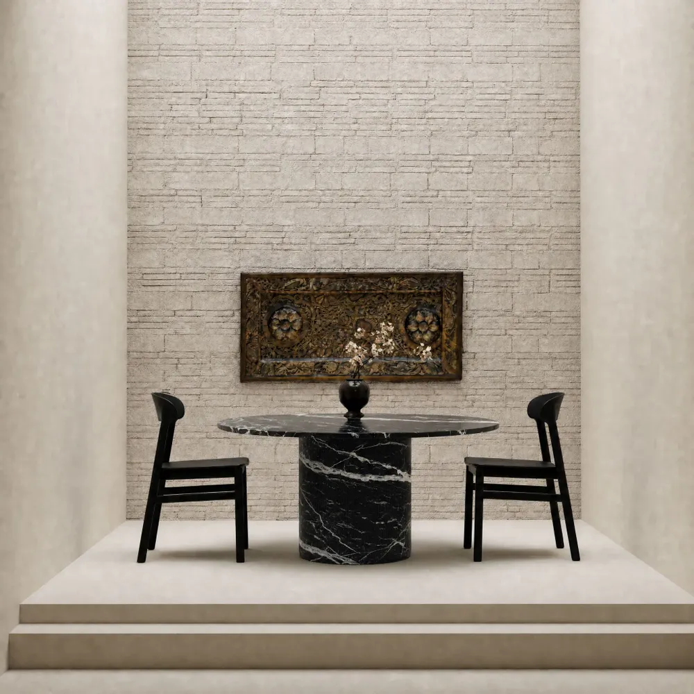 Tables de jardin - Table à manger - 120X120X75cm - Ocel - Marbre Nero Maquina - STONE VALLEY