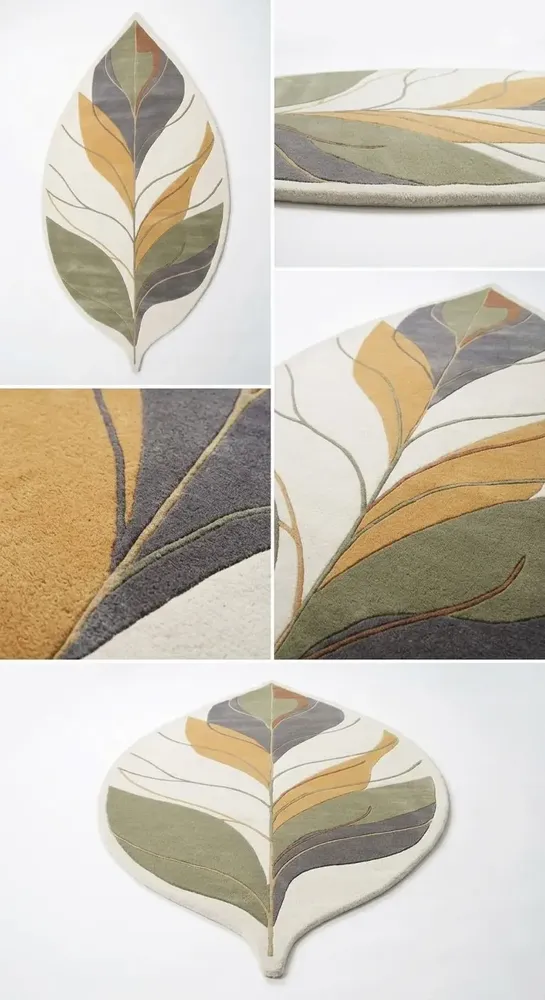 Contemporary carpets - Modern Botanica Leaf Rug — Sage Harvest Area Rug - NUZRAT CARPET EMPORIOUM