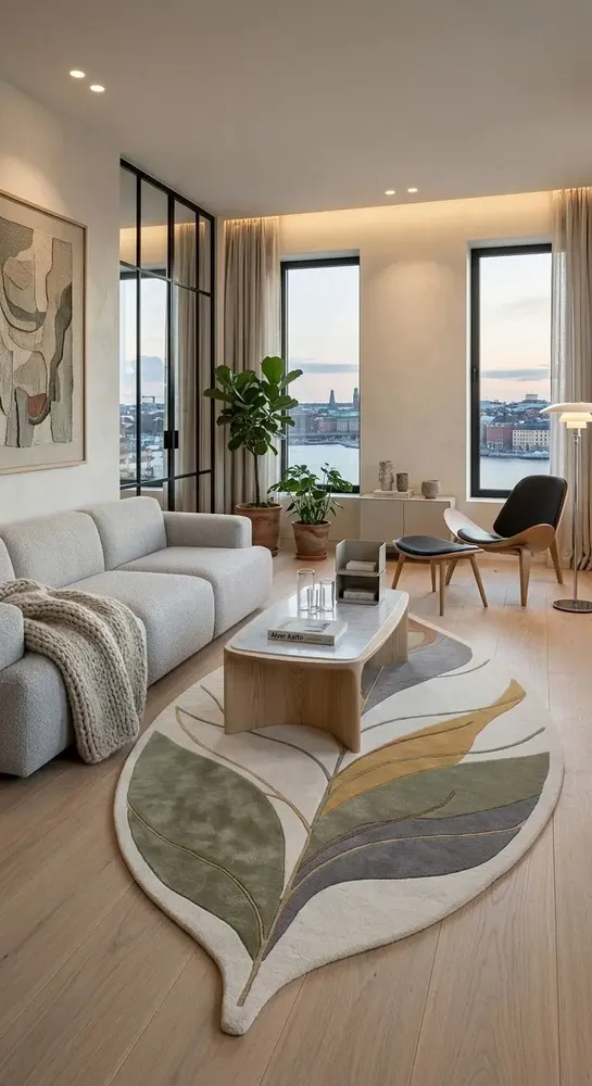 Contemporary carpets - Modern Botanica Leaf Rug — Sage Harvest Area Rug - NUZRAT CARPET EMPORIOUM