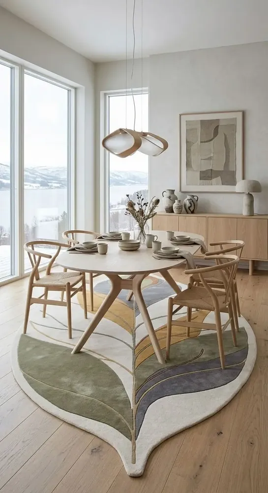 Contemporary carpets - Modern Botanica Leaf Rug — Sage Harvest Area Rug - NUZRAT CARPET EMPORIOUM