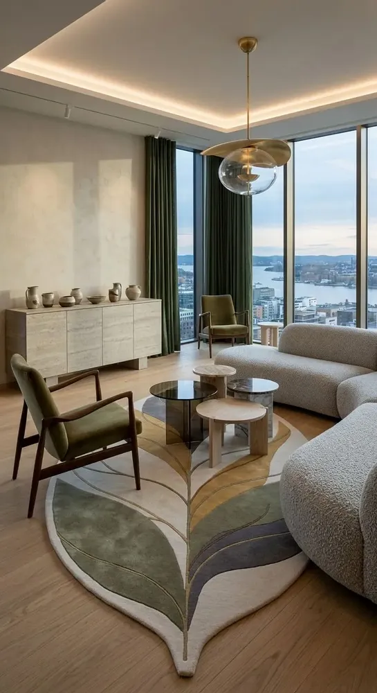 Contemporary carpets - Modern Botanica Leaf Rug — Sage Harvest Area Rug - NUZRAT CARPET EMPORIOUM
