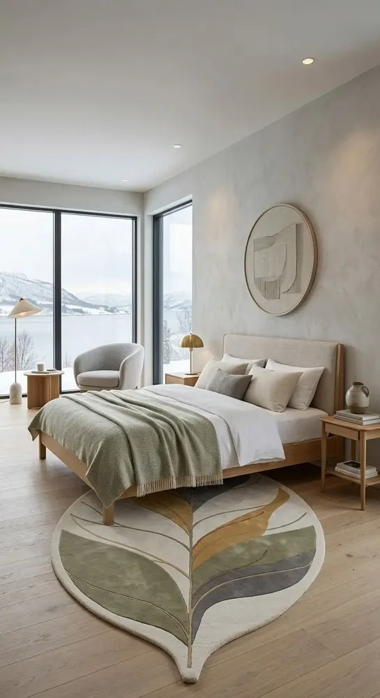 Contemporary carpets - Modern Botanica Leaf Rug — Sage Harvest Area Rug - NUZRAT CARPET EMPORIOUM