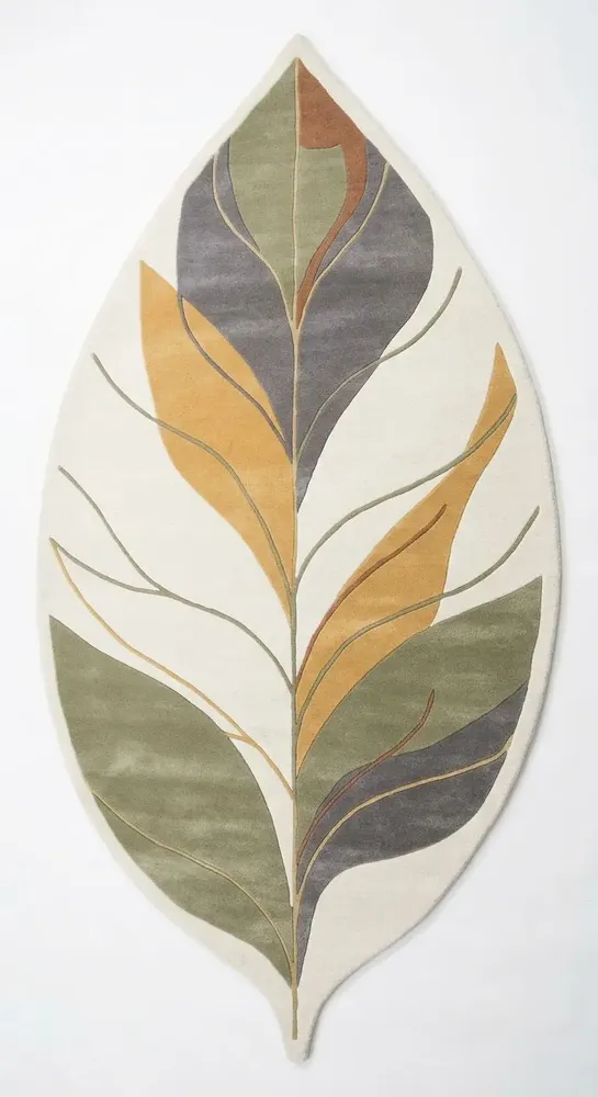 Contemporary carpets - Modern Botanica Leaf Rug — Sage Harvest Area Rug - NUZRAT CARPET EMPORIOUM