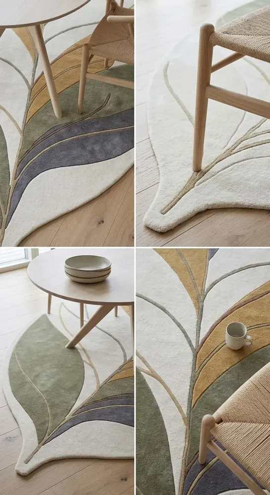 Contemporary carpets - Modern Botanica Leaf Rug — Sage Harvest Area Rug - NUZRAT CARPET EMPORIOUM