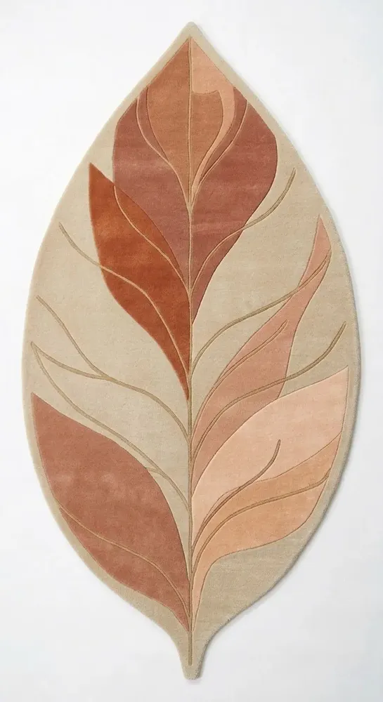 Contemporary carpets - Modern Botanica Leaf Rug — Desert sand Area Rug - NUZRAT CARPET EMPORIOUM