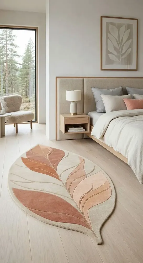 Contemporary carpets - Modern Botanica Leaf Rug — Desert sand Area Rug - NUZRAT CARPET EMPORIOUM