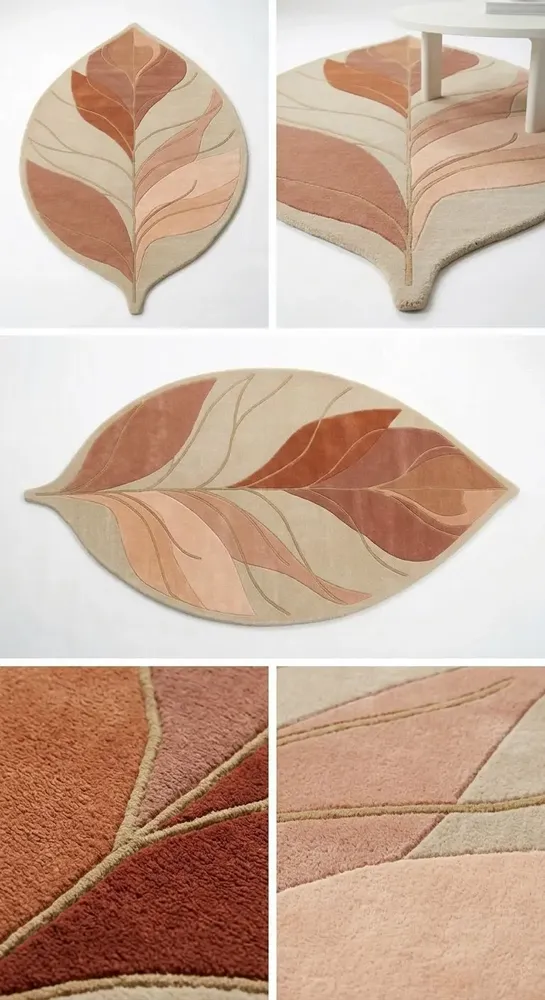 Contemporary carpets - Modern Botanica Leaf Rug — Desert sand Area Rug - NUZRAT CARPET EMPORIOUM