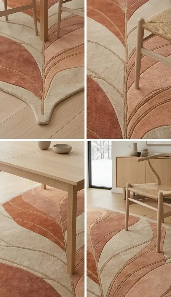 Contemporary carpets - Modern Botanica Leaf Rug — Desert sand Area Rug - NUZRAT CARPET EMPORIOUM