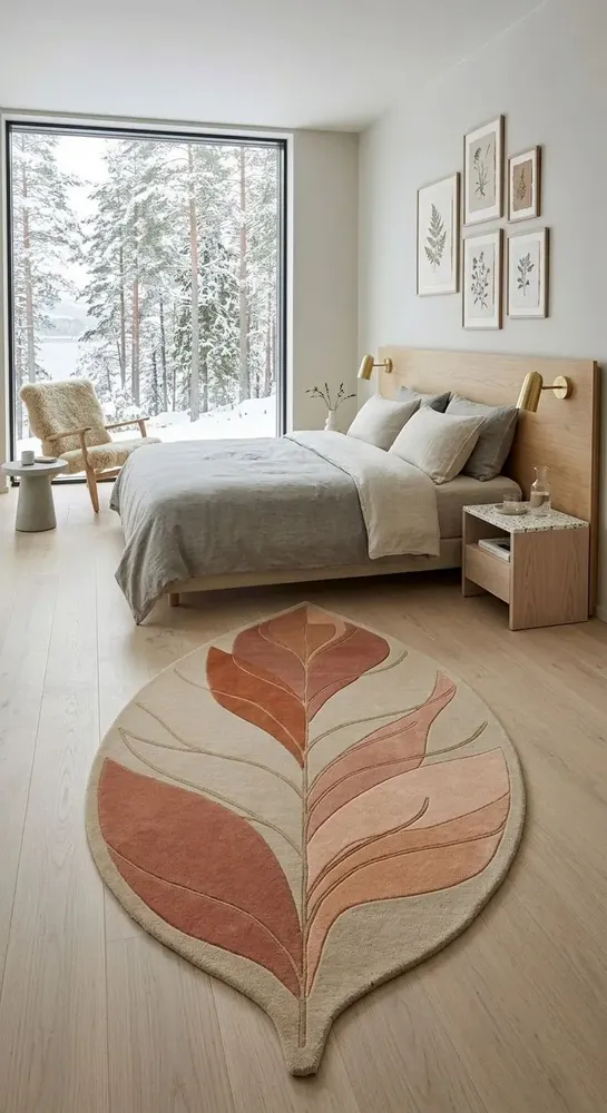 Contemporary carpets - Modern Botanica Leaf Rug — Desert sand Area Rug - NUZRAT CARPET EMPORIOUM