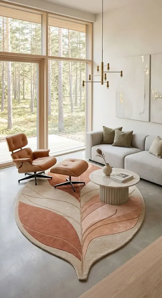 Contemporary carpets - Modern Botanica Leaf Rug — Desert sand Area Rug - NUZRAT CARPET EMPORIOUM