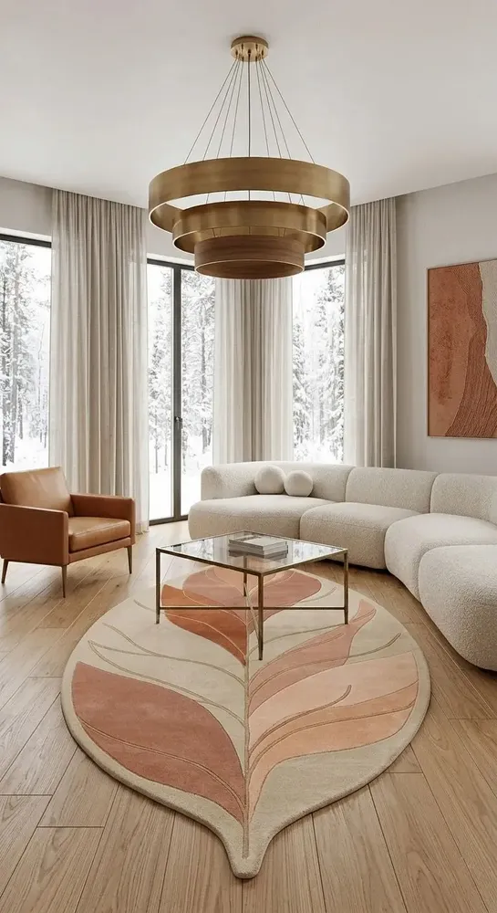 Contemporary carpets - Modern Botanica Leaf Rug — Desert sand Area Rug - NUZRAT CARPET EMPORIOUM