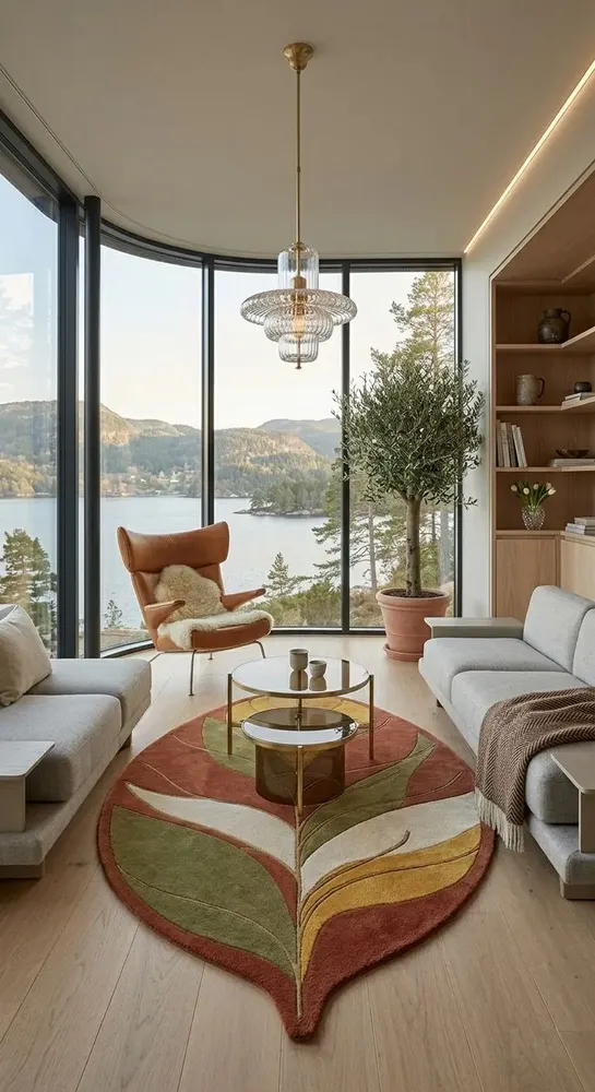 Contemporary carpets - Modern Botanica Leaf Rug — Earthen Harvest Area Rug - NUZRAT CARPET EMPORIOUM