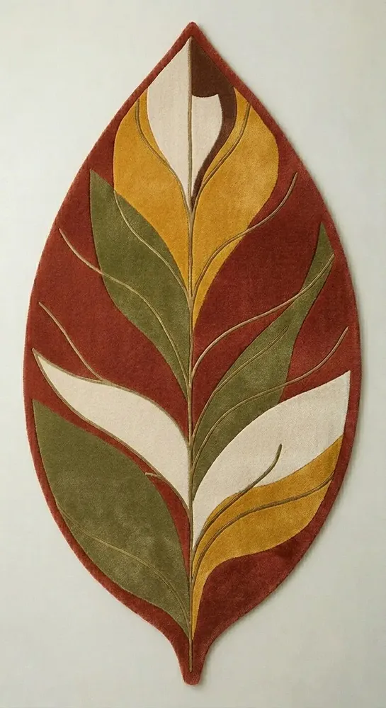 Contemporary carpets - Modern Botanica Leaf Rug — Earthen Harvest Area Rug - NUZRAT CARPET EMPORIOUM