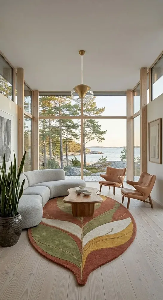 Contemporary carpets - Modern Botanica Leaf Rug — Earthen Harvest Area Rug - NUZRAT CARPET EMPORIOUM