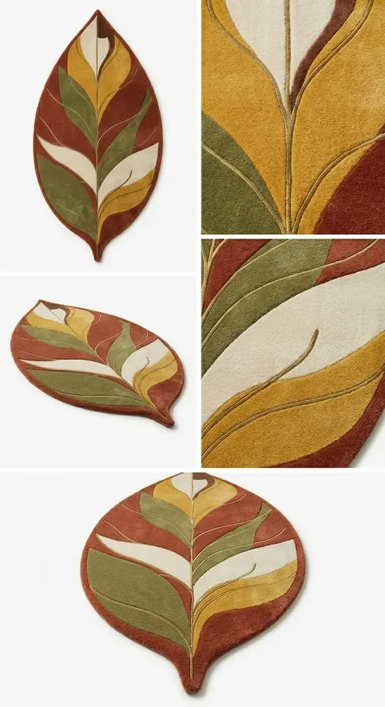 Contemporary carpets - Modern Botanica Leaf Rug — Earthen Harvest Area Rug - NUZRAT CARPET EMPORIOUM