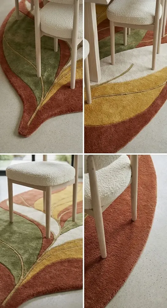 Contemporary carpets - Modern Botanica Leaf Rug — Earthen Harvest Area Rug - NUZRAT CARPET EMPORIOUM