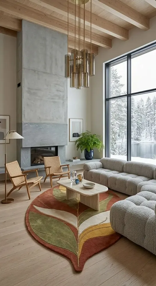 Contemporary carpets - Modern Botanica Leaf Rug — Earthen Harvest Area Rug - NUZRAT CARPET EMPORIOUM