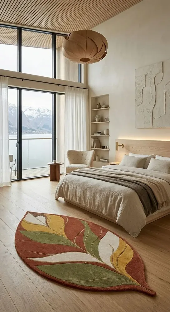 Contemporary carpets - Modern Botanica Leaf Rug — Earthen Harvest Area Rug - NUZRAT CARPET EMPORIOUM