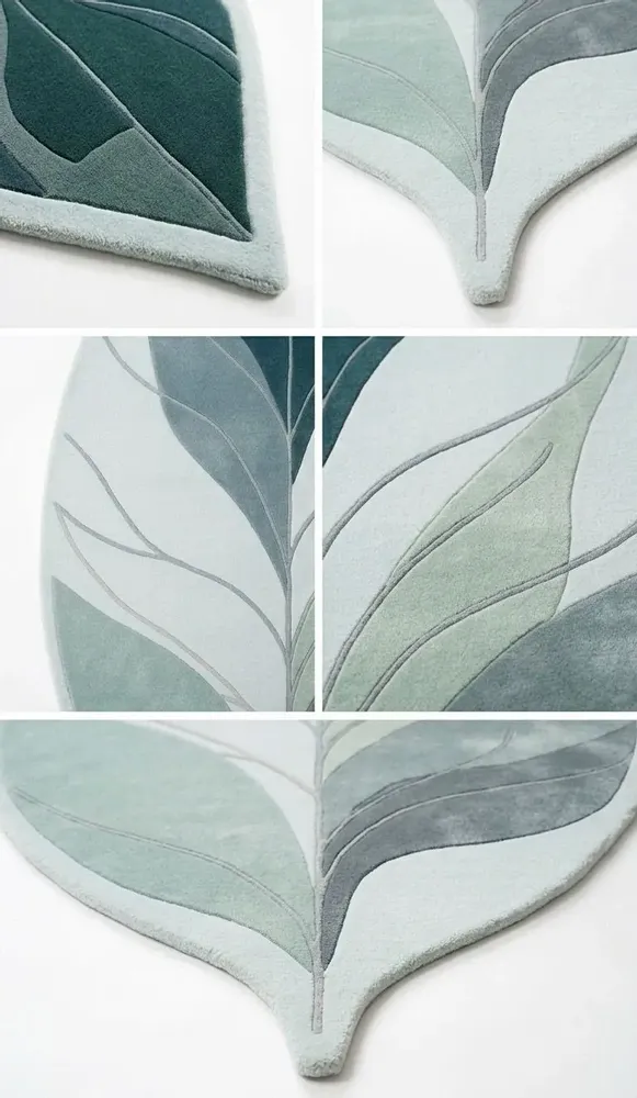 Contemporary carpets - Modern Botanica Leaf Rug — Ethereal Ocean Area Rug - NUZRAT CARPET EMPORIOUM