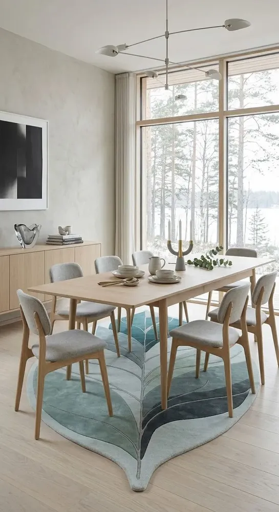 Contemporary carpets - Modern Botanica Leaf Rug — Ethereal Ocean Area Rug - NUZRAT CARPET EMPORIOUM