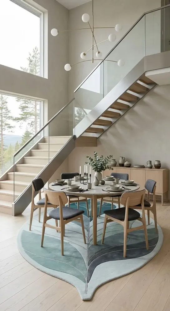 Contemporary carpets - Modern Botanica Leaf Rug — Ethereal Ocean Area Rug - NUZRAT CARPET EMPORIOUM