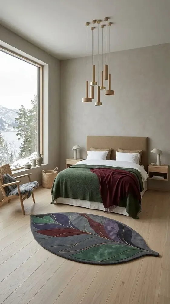 Contemporary carpets - Modern Botanica Leaf Rug — Midnight Forest Area Rug - NUZRAT CARPET EMPORIOUM