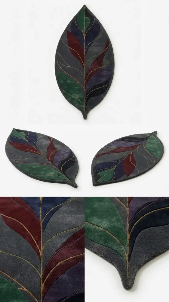 Contemporary carpets - Modern Botanica Leaf Rug — Midnight Forest Area Rug - NUZRAT CARPET EMPORIOUM