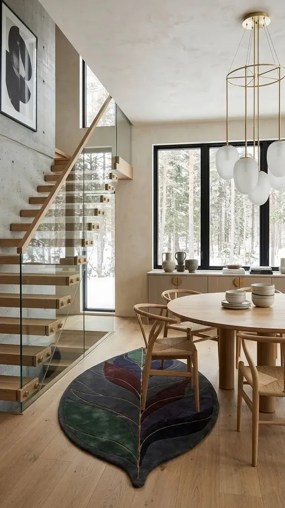 Contemporary carpets - Modern Botanica Leaf Rug — Midnight Forest Area Rug - NUZRAT CARPET EMPORIOUM
