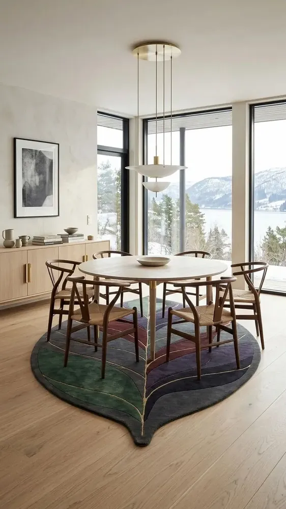 Contemporary carpets - Modern Botanica Leaf Rug — Midnight Forest Area Rug - NUZRAT CARPET EMPORIOUM
