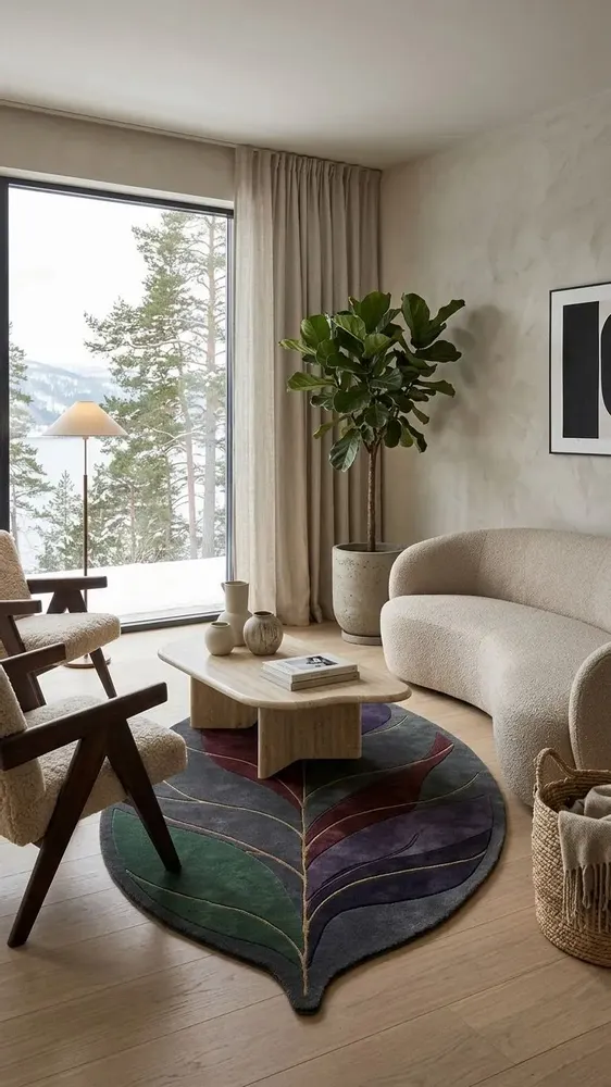 Contemporary carpets - Modern Botanica Leaf Rug — Midnight Forest Area Rug - NUZRAT CARPET EMPORIOUM