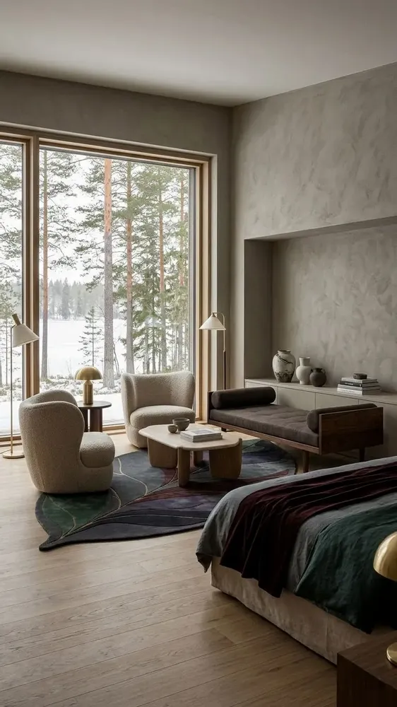 Contemporary carpets - Modern Botanica Leaf Rug — Midnight Forest Area Rug - NUZRAT CARPET EMPORIOUM