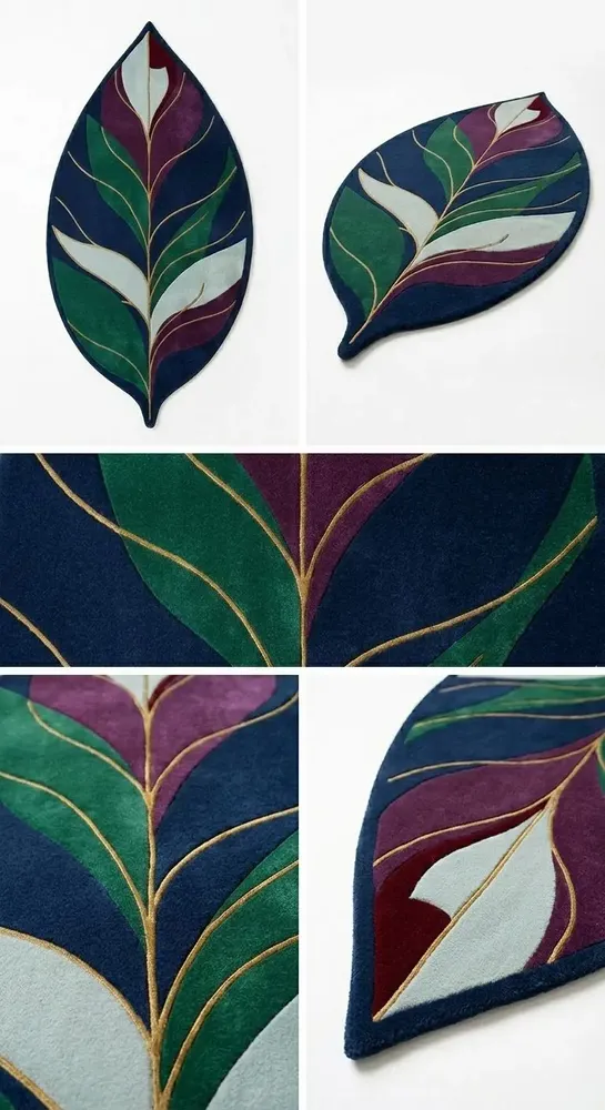 Contemporary carpets - Modern Botanica Leaf Rug — Royal Verdant Area Rug - NUZRAT CARPET EMPORIOUM