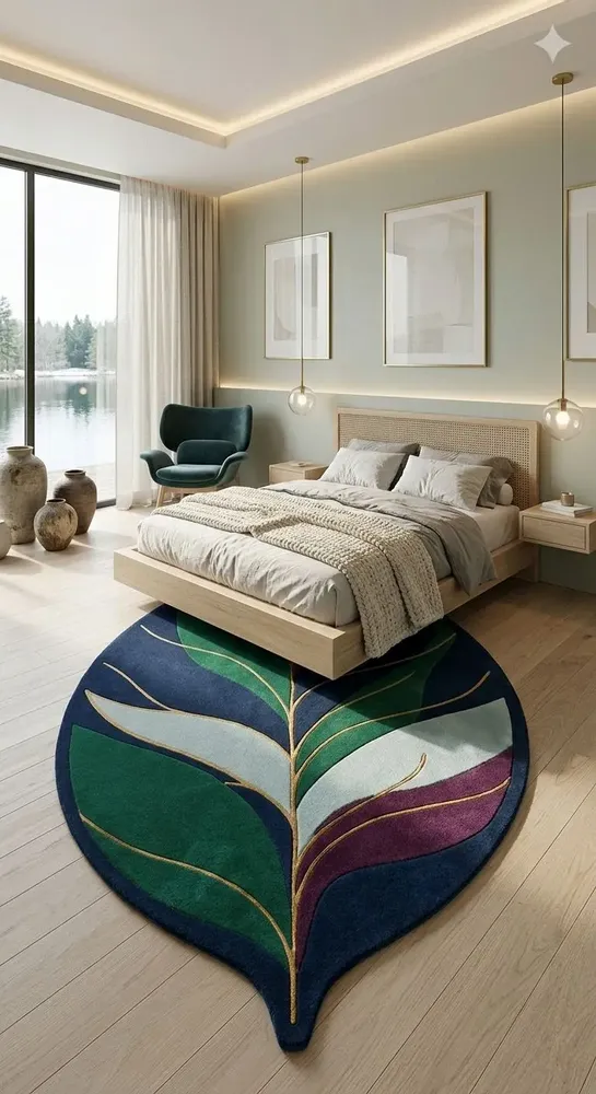 Contemporary carpets - Modern Botanica Leaf Rug — Royal Verdant Area Rug - NUZRAT CARPET EMPORIOUM