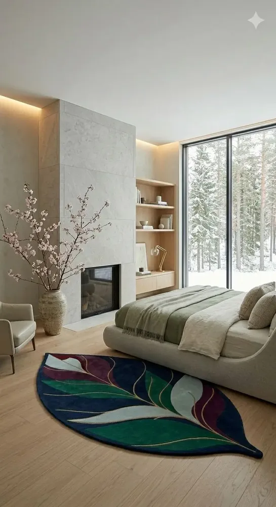 Contemporary carpets - Modern Botanica Leaf Rug — Royal Verdant Area Rug - NUZRAT CARPET EMPORIOUM