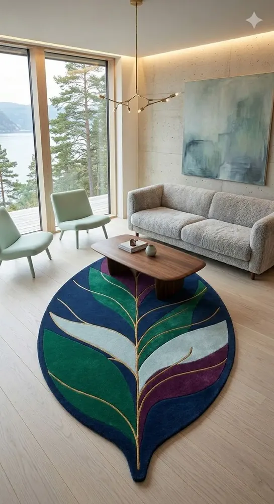 Contemporary carpets - Modern Botanica Leaf Rug — Royal Verdant Area Rug - NUZRAT CARPET EMPORIOUM