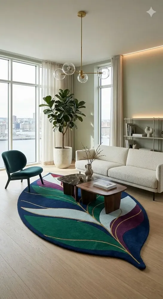 Contemporary carpets - Modern Botanica Leaf Rug — Royal Verdant Area Rug - NUZRAT CARPET EMPORIOUM