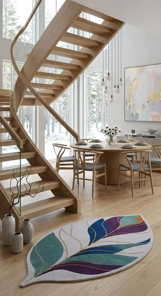 Contemporary carpets - Modern Botanica Leaf Rug — Twilight Flora Area Rug - NUZRAT CARPET EMPORIOUM